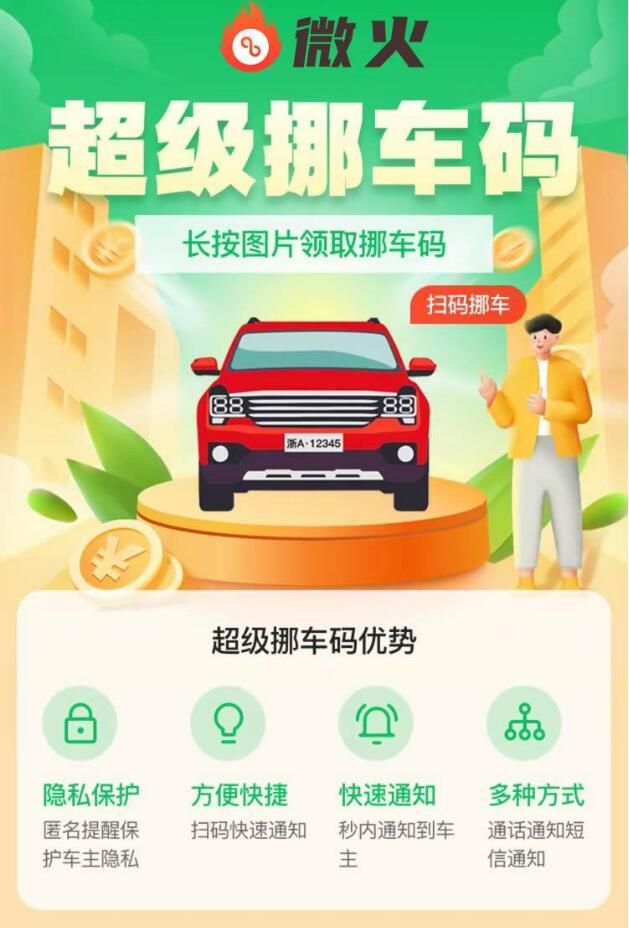 微火上线超级挪车码，一键呼叫车主挪车，有效保车主隐私